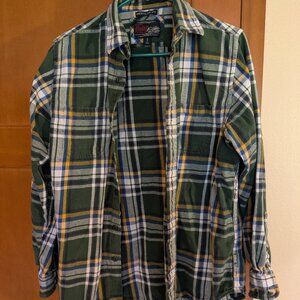 Old Navy Vintage Green and Yellow Casual Button Down Flannel